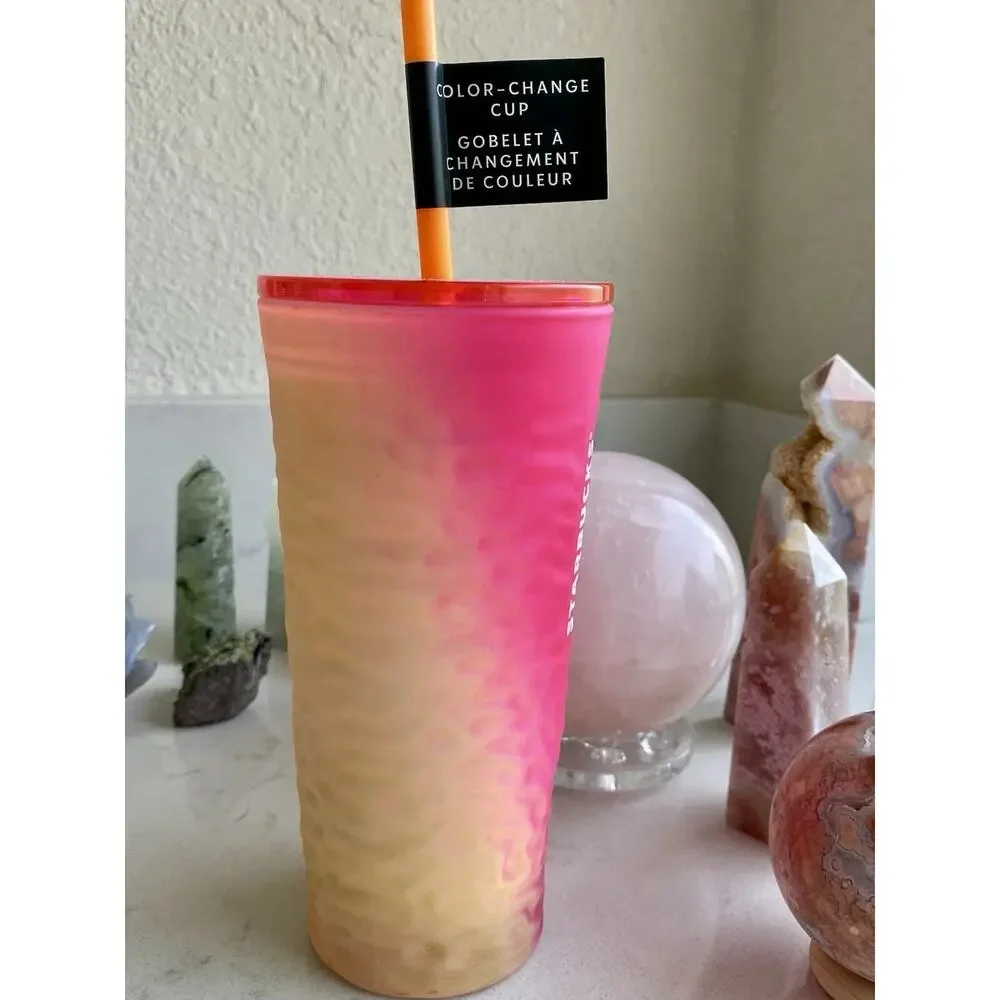Starbucks Summer 2025 Color Changing Textured 18 Oz Glass Cup | Pink - NEW